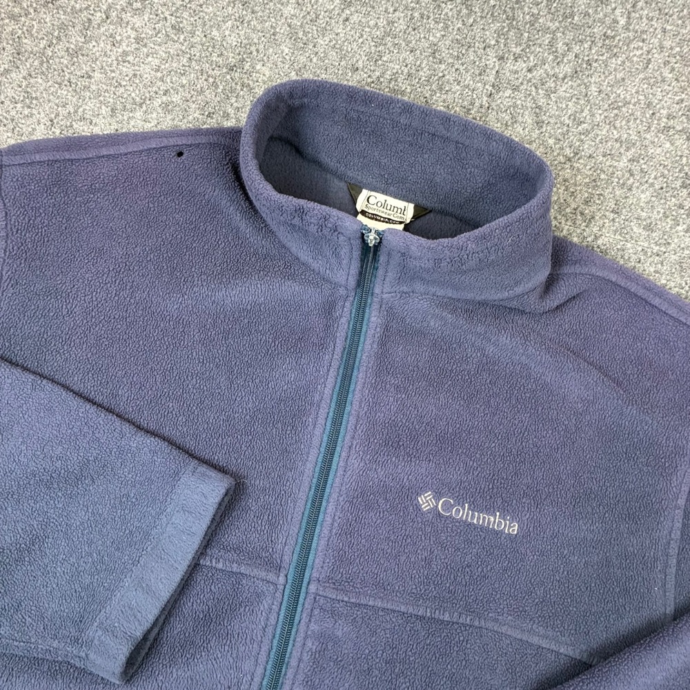 Columbia Mens Size XL Full Zip Fleece Jacket Navy Blue Mock Neck Outdoor Layer